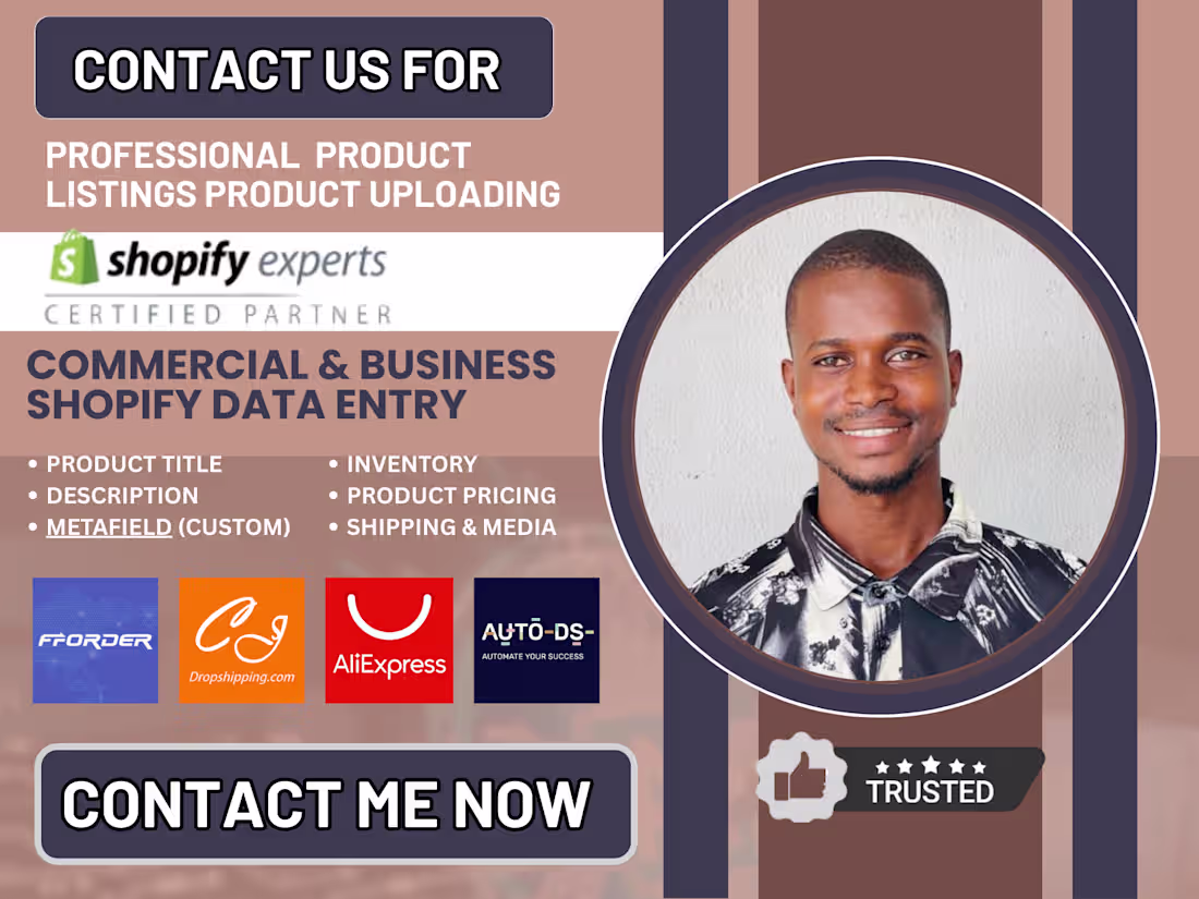 Cover image for Get shopify product upload, products research, product listings