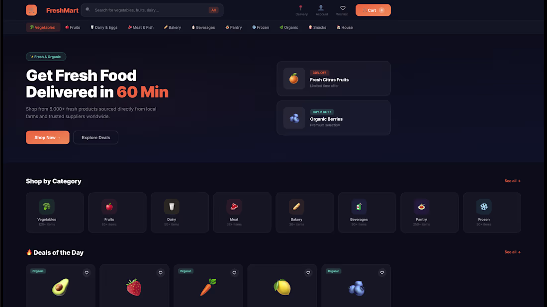 Cover image for Designed FreshMart — a dark-mode