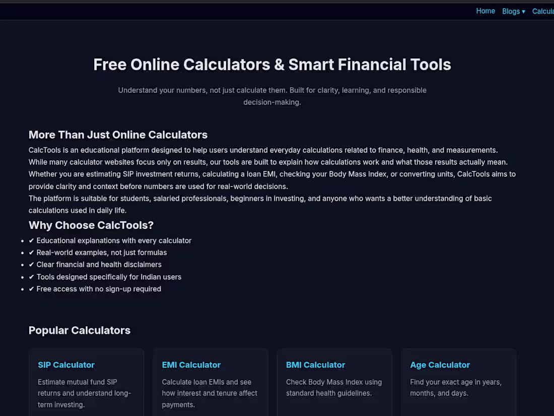 Cover image for CalcTools.co.in (http://CalcTools.co.in) - Utility Tool Suite