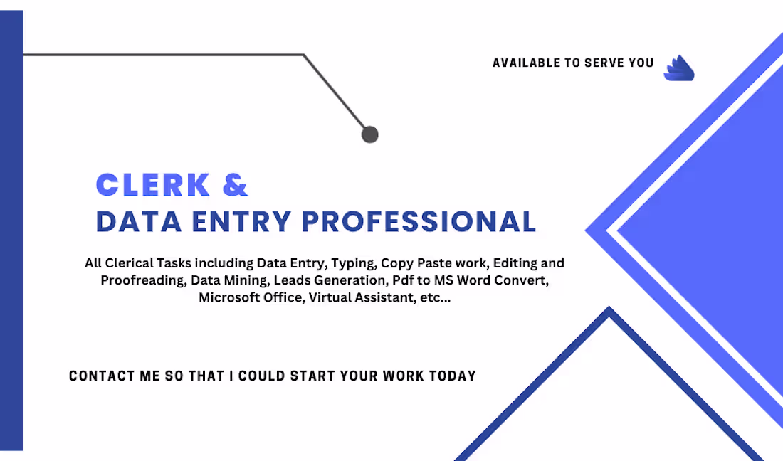 Cover image for I am an experienced clerk and data entry professional, dedic...