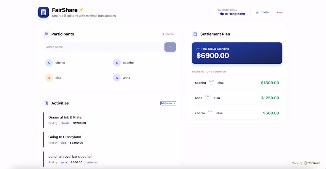 Cover image for FairShare is a real-time bill-splitting app designed for gro...