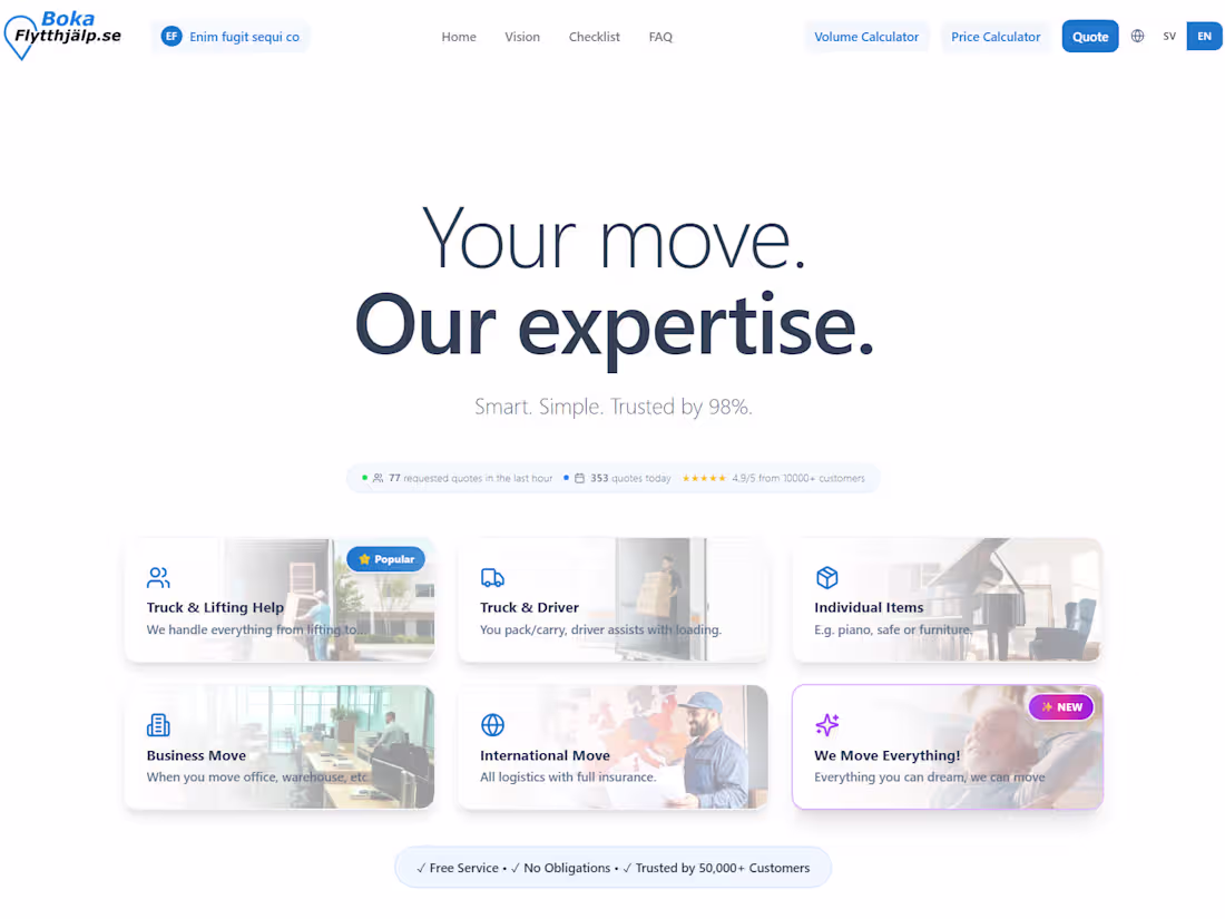 Cover image for BokaFlytthjälp.se - Swedish Moving Company Platform