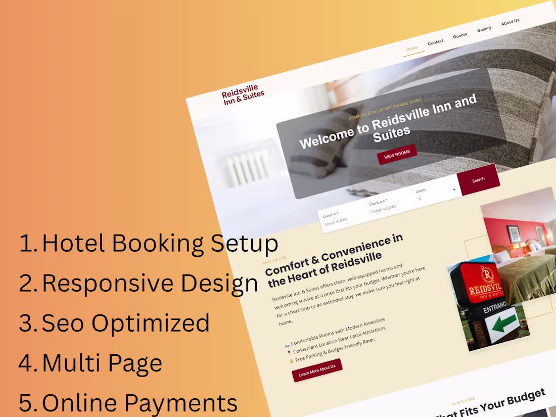 Cover image for Full-featured Hotel Website with Online Booking & Payments