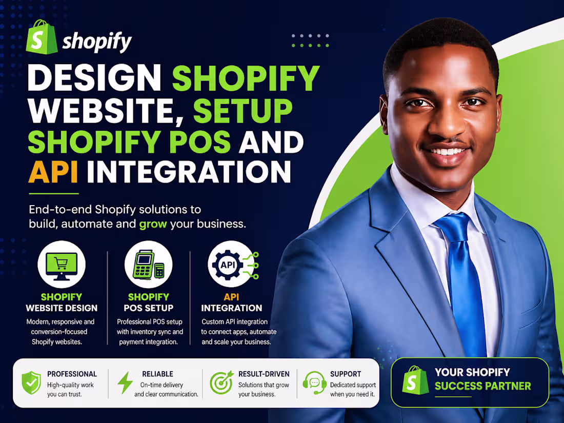 Cover image for Design Shopify website, setup Shopify POS and API integration