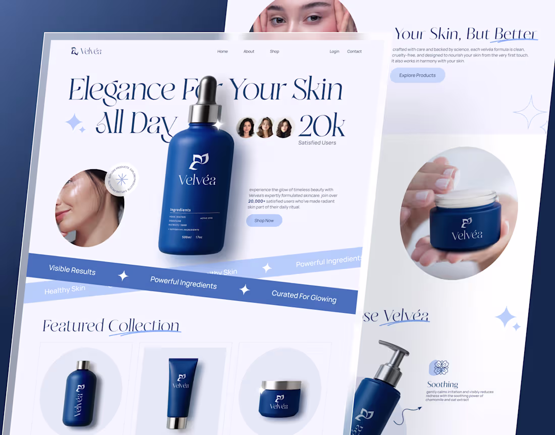 Cover image for Velvéa - skincare website, product page, ui ux
