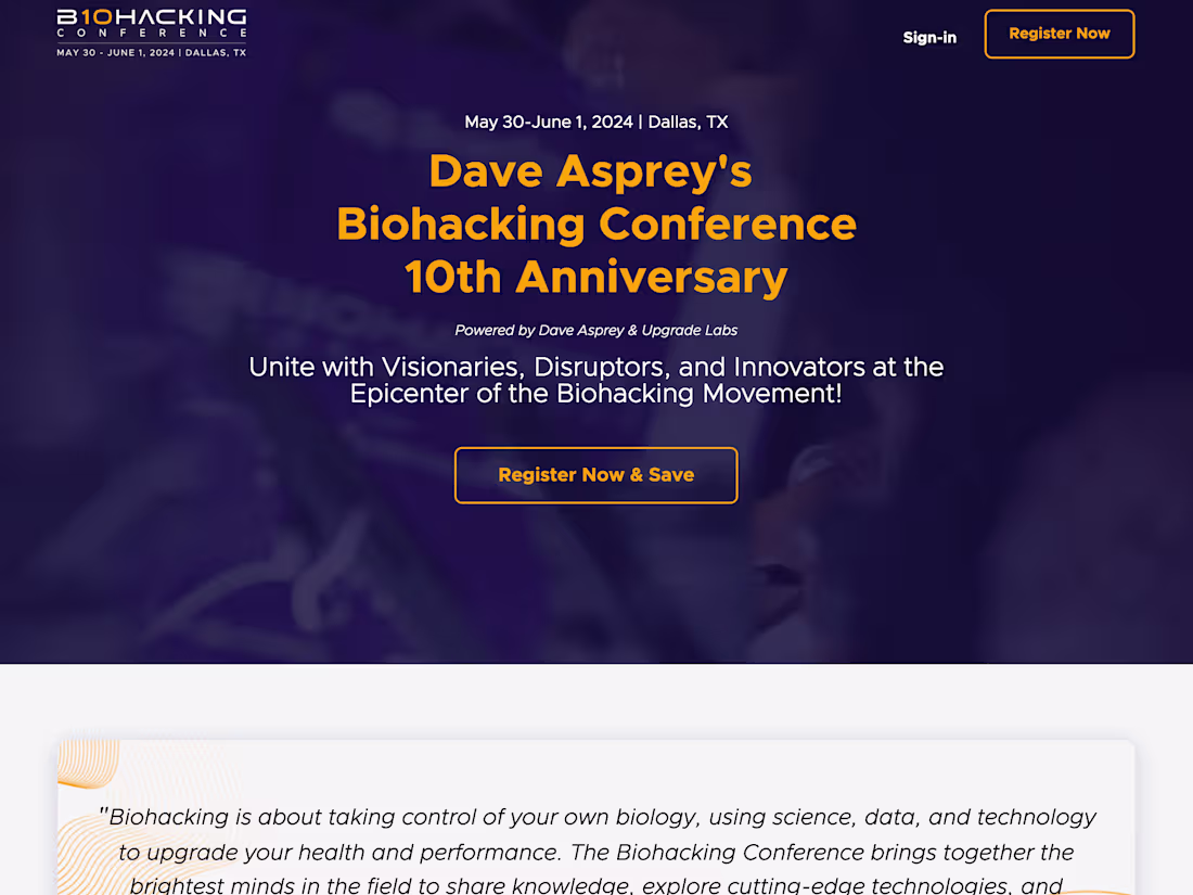Cover image for Dave Asprey's 10th Annual Biohacking Conference