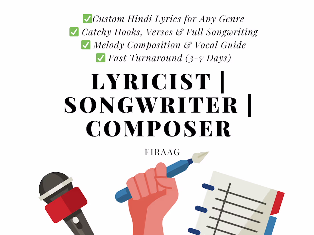 Cover image for I Will Write Hindi Lyrics & Compose Melodies for Your Song