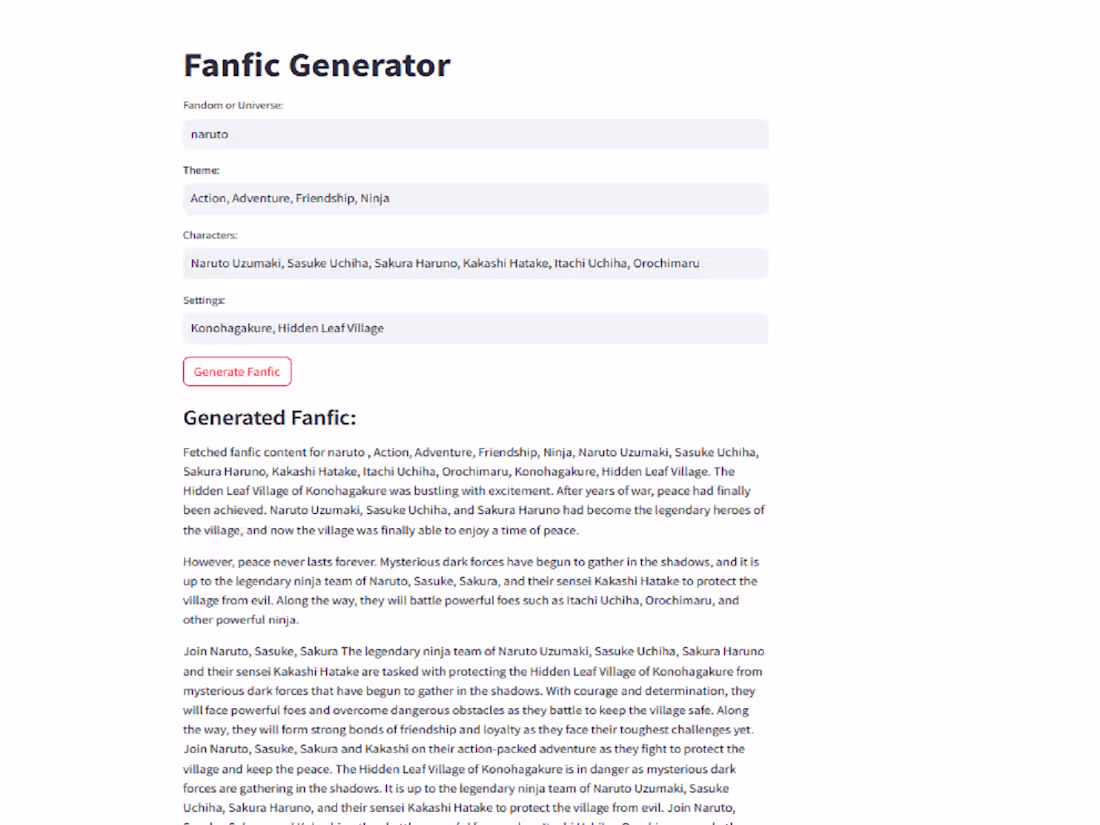 Cover image for Fanfic Story generator