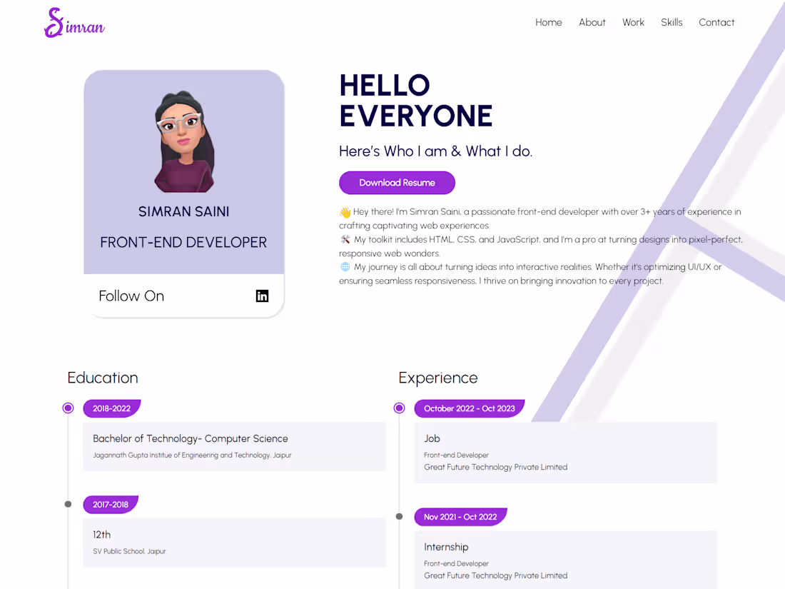 Cover image for Simran | Front-end Developer