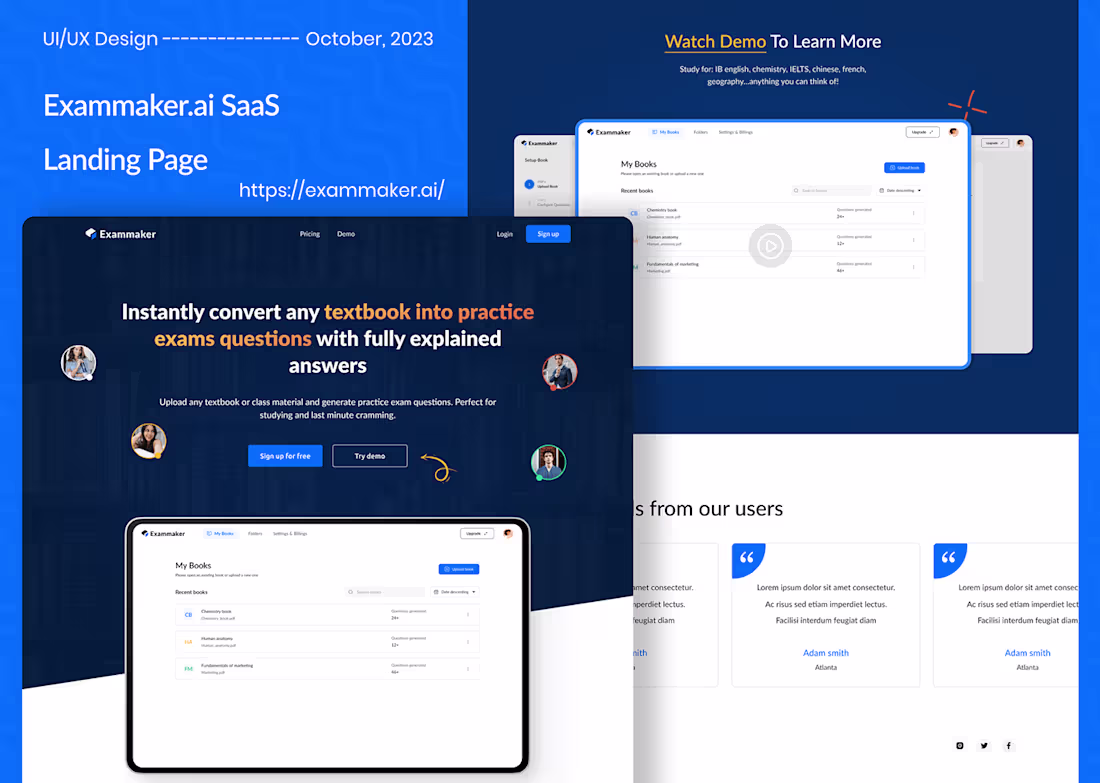 Cover image for Exammaker - Exam questions generator AI SaaS | Website