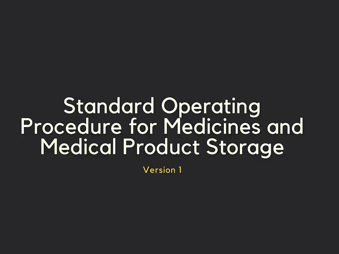 Cover image for SOP for Medicines and Medical Product Storage