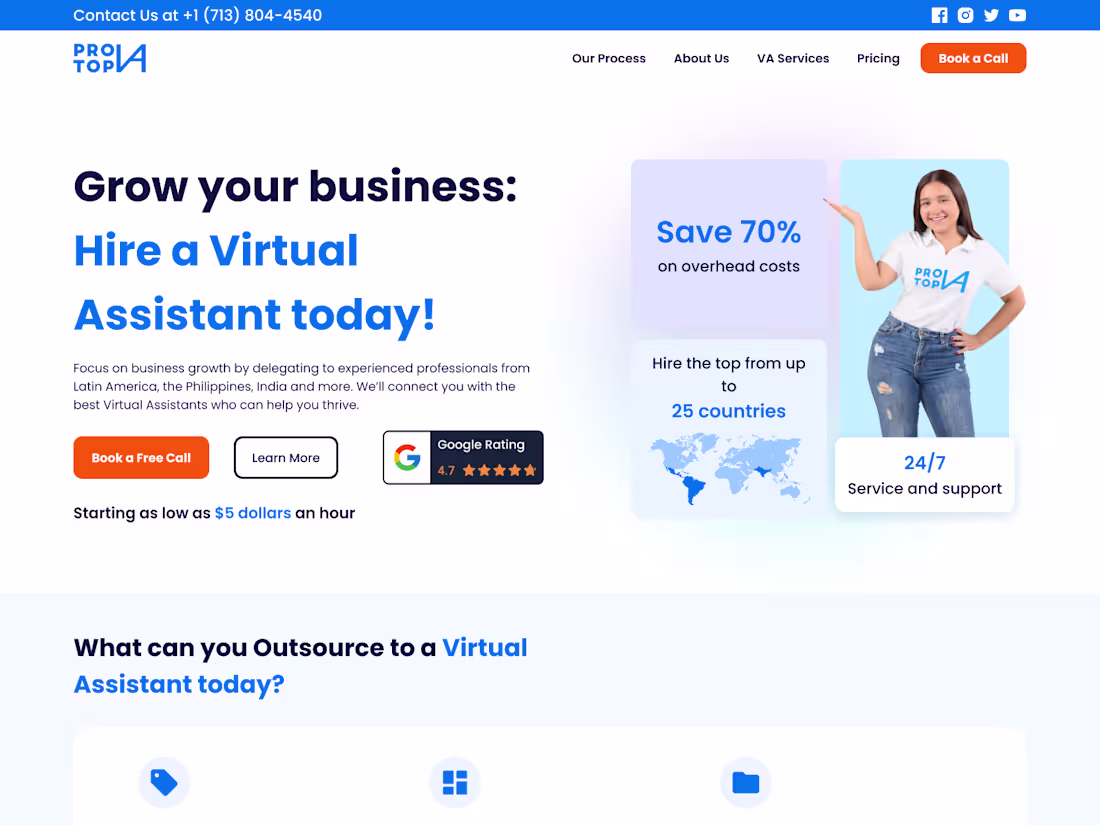 Cover image for Home Page Hero Section for a Virtual Assistant hiring compan...