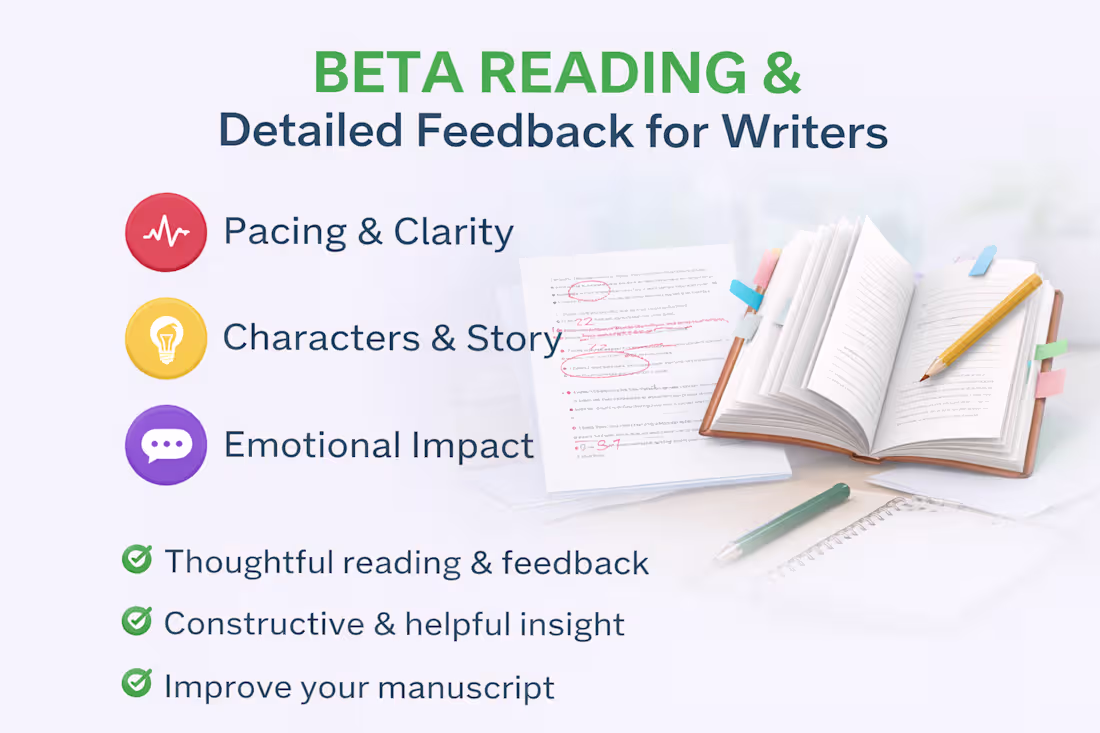 Cover image for Beta Reading & Detailed Feedback for Writers