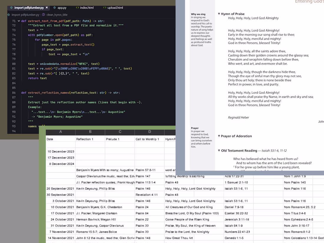 Cover image for Automated Worship Schedule PDF Scraper to CSV Converter