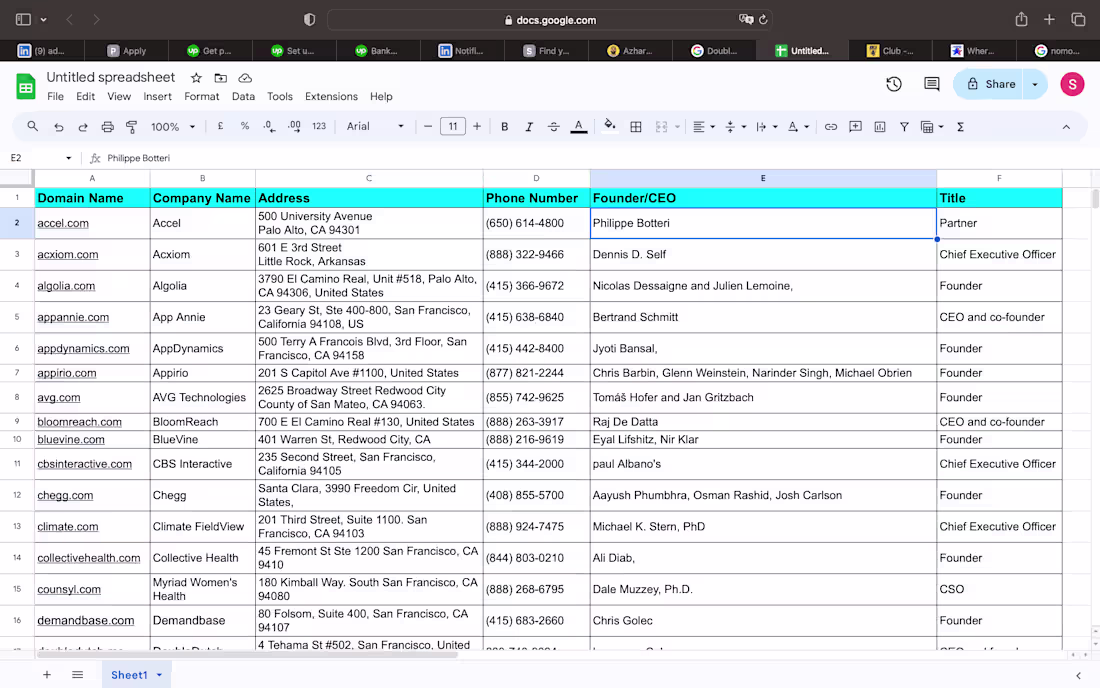 Cover image for Collect Company Informations into spreadsheets