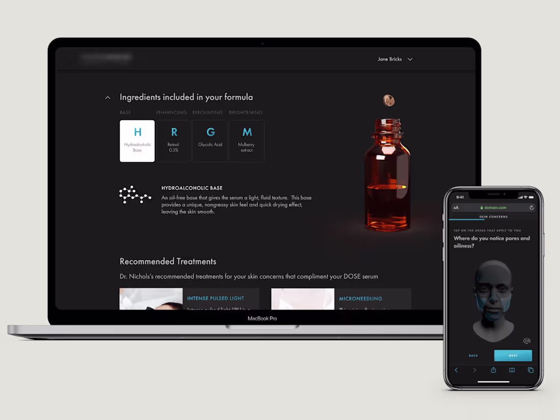 Cover image for Responsive web-based app for custom-made serums