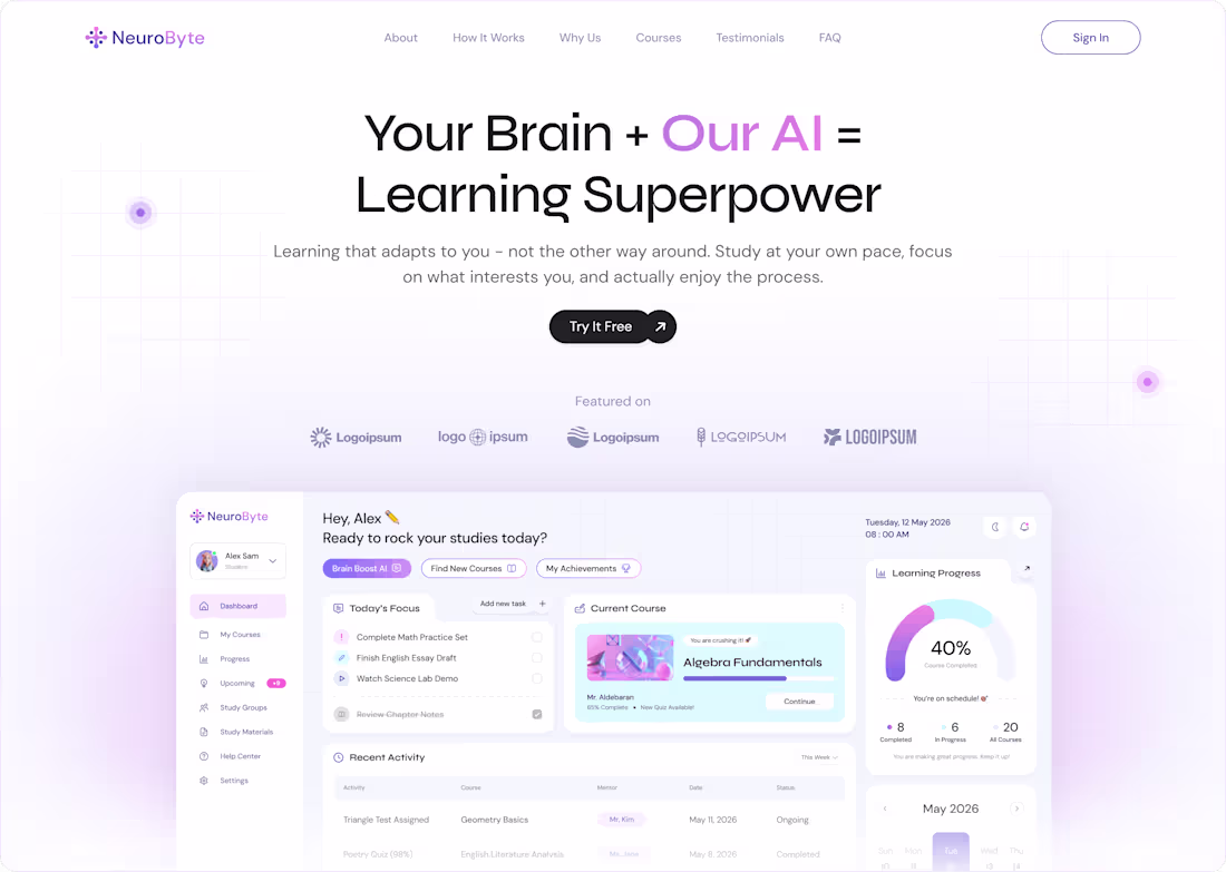 Cover image for NeuroByte AI: Framer Website, Dashboard, Motion, and Branding.