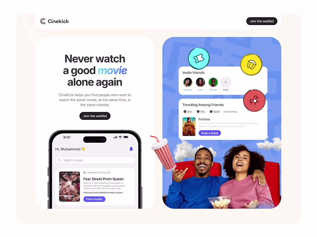Cover image for Framer Landing Page Design for Cinekick