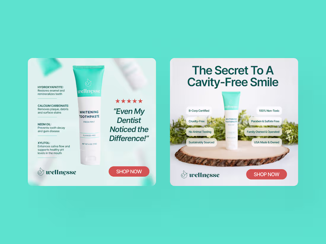 Cover image for Two ad creatives for a toothpaste brand