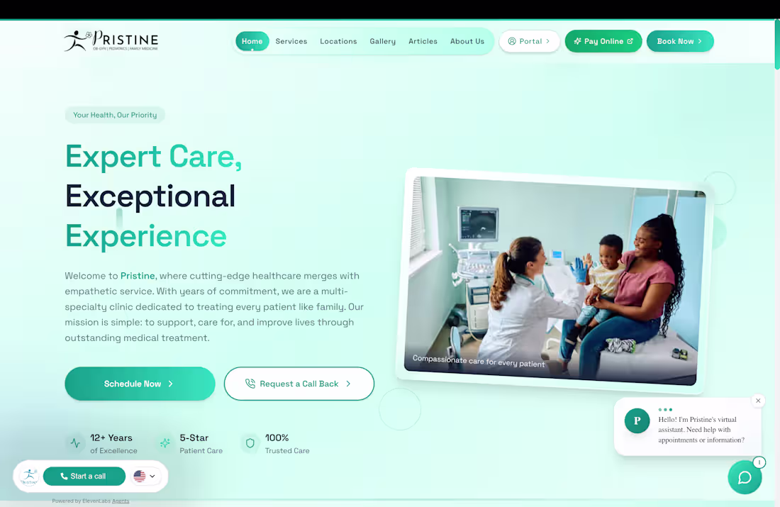 Cover image for Pristine Clinics Website Redesign and AI Assistant