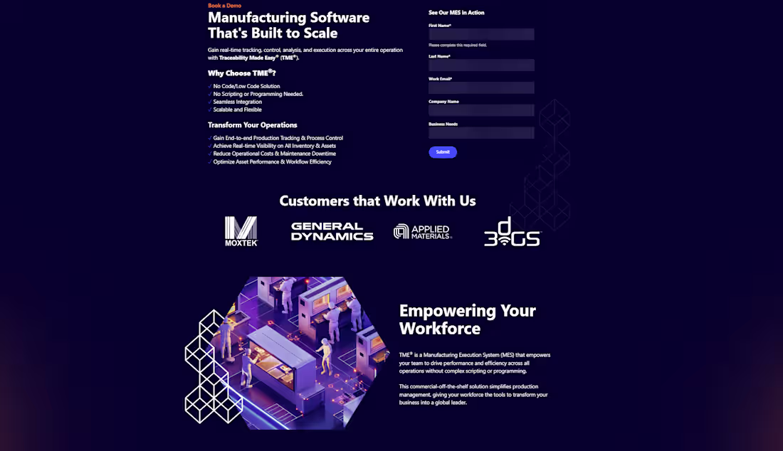 Cover image for Landing Page Creation for Manufacturing Software Company
