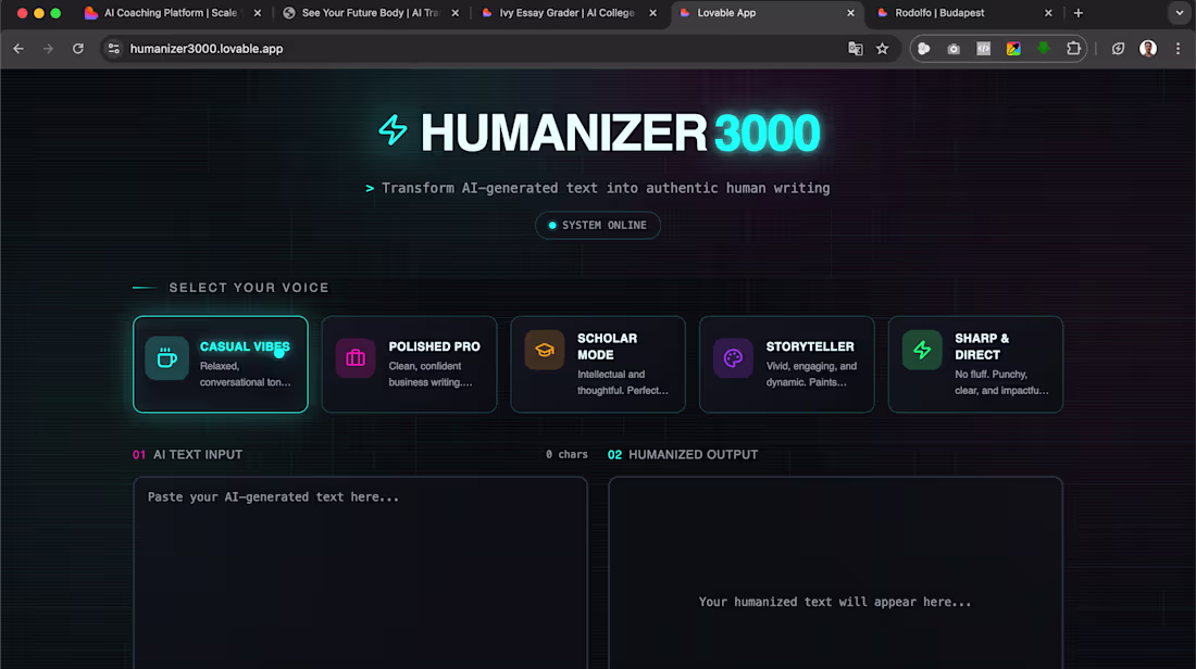 Cover image for Humanizer3000: Text Naturalizer App Development