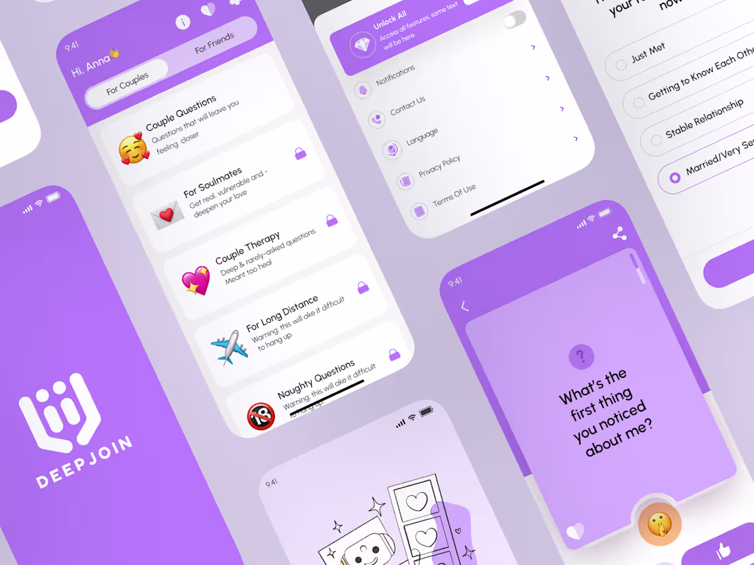 Cover image for 💜 UI/UX Design | Mobile App Design | Quiz Couples Dating App