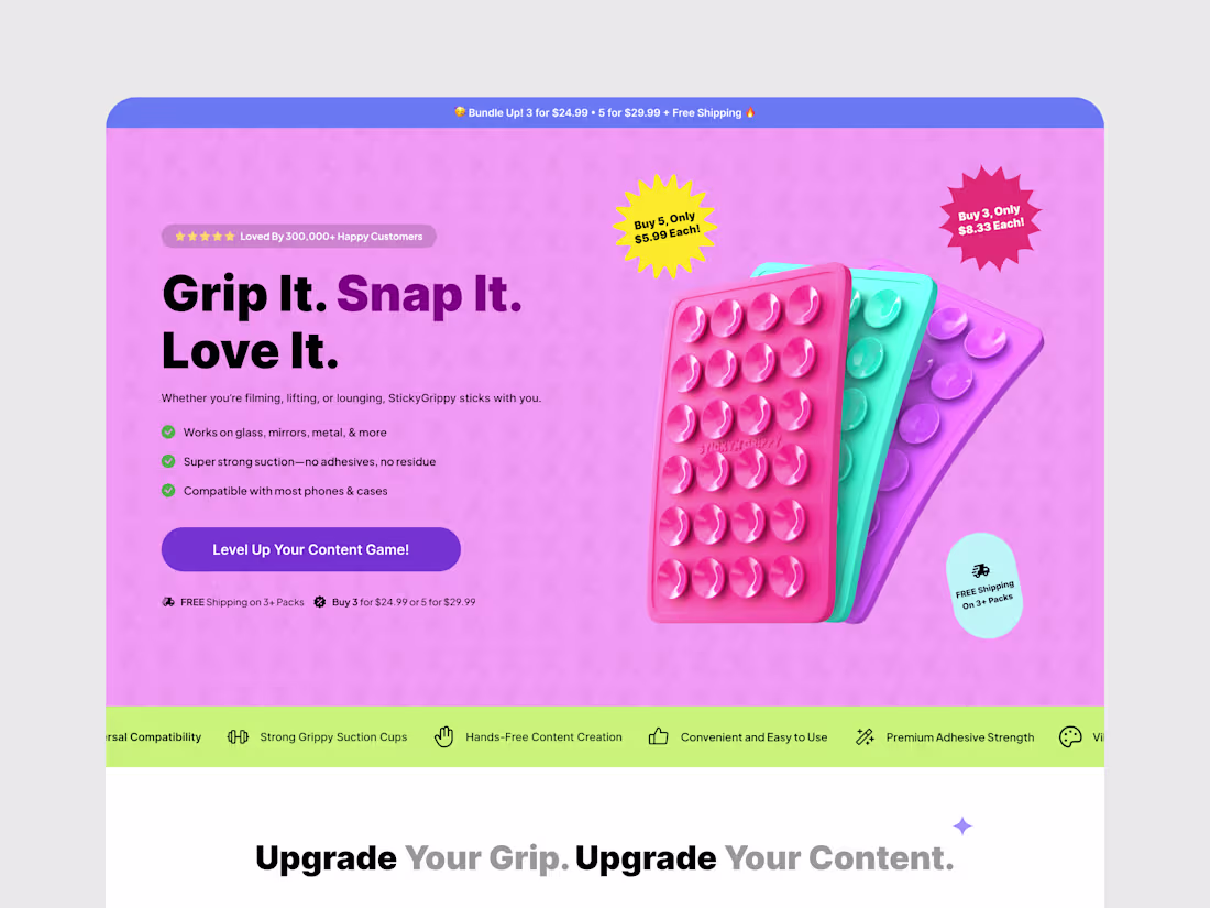 Cover image for STICK, SNAP, CREATE: A Bold Landing Page for a Viral Grip Toy