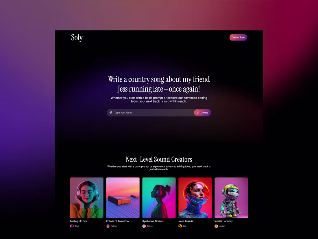 Cover image for Soly -  Music Creator AI Website