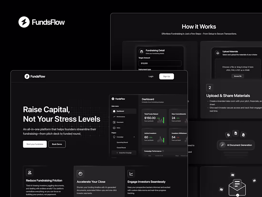 Cover image for FundsFlow: Investor-Facing Landing Page and Dashboard Design
