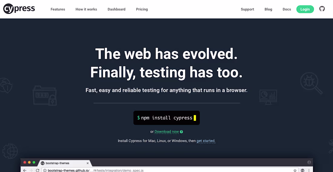 Cover image for Cypress.io: Messaging/brand strategy, copywriting, case studies