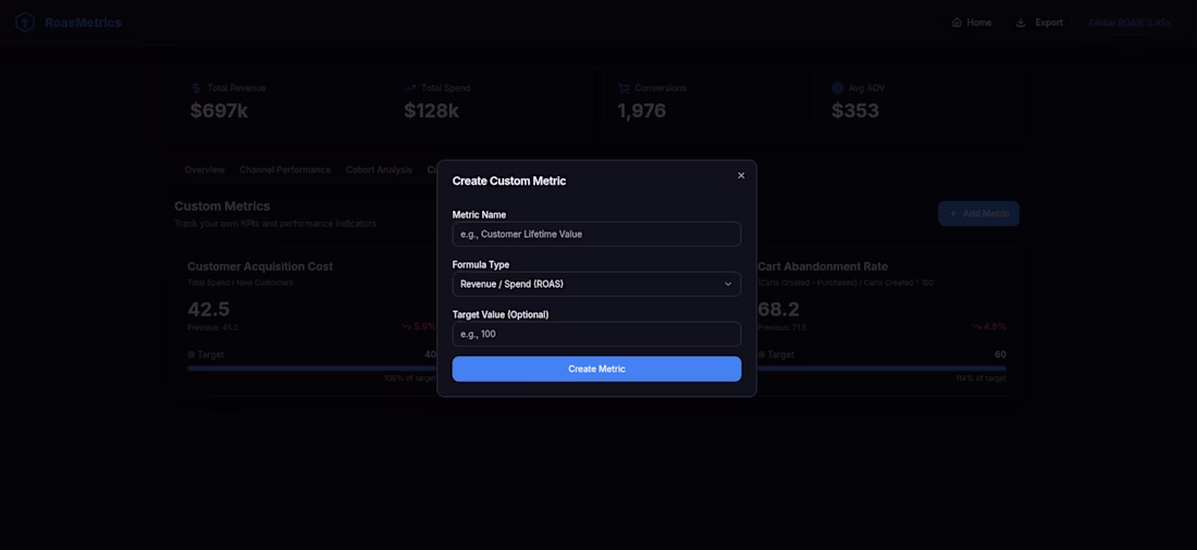 Cover image for ROAS Metrics is a streamlined analytics tool built for marke...