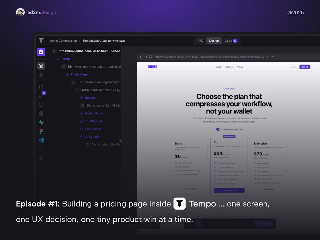 Cover image for Designing in public using Tempo, one episode at a time. For ...