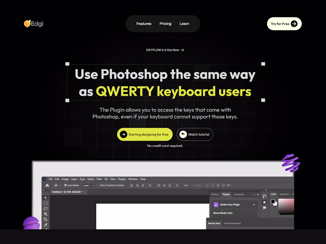 Cover image for Landing Page for Keyflow - A Photoshop Plugin