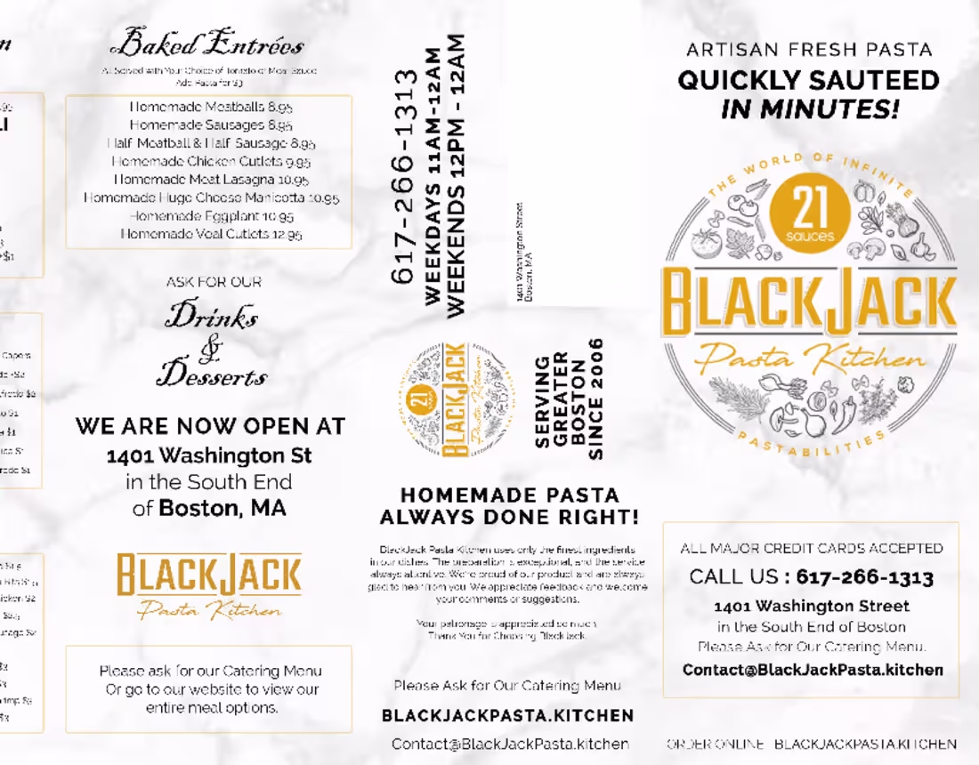 Cover image for BlackJack Pasta Menu Design