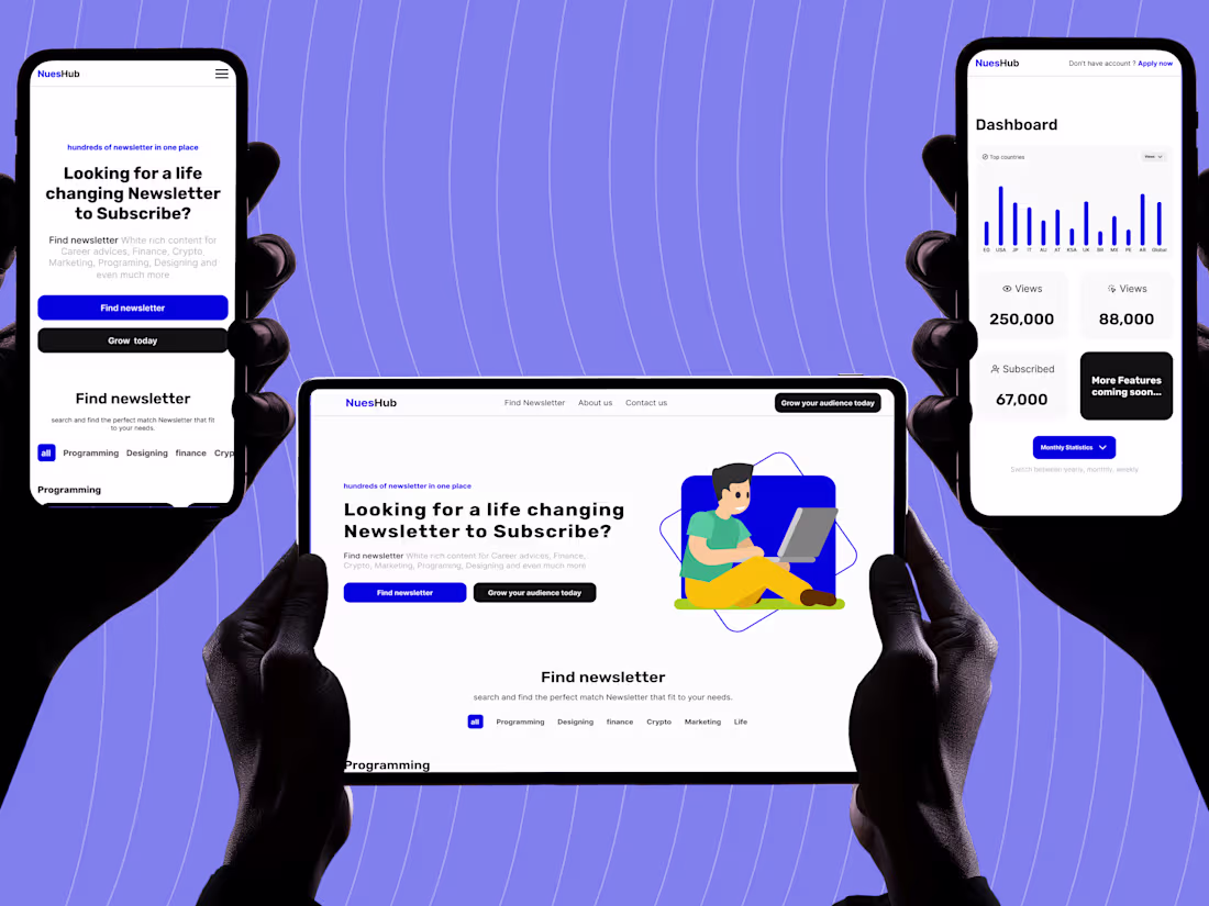 Cover image for NuesHub newsletter platform with dashboard