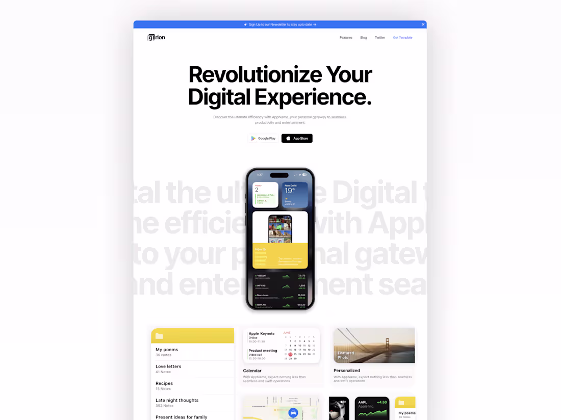 Cover image for Grion — Framer Mobile App Website