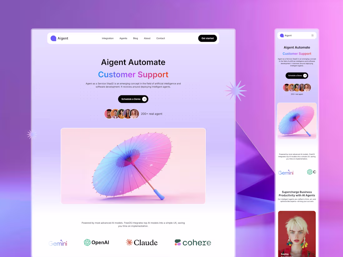 Cover image for Aigent — Website for AI agents designed in Framer