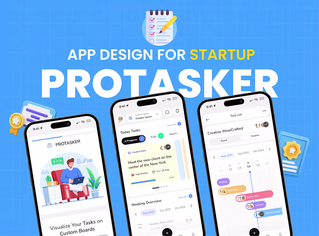 Cover image for ✅ Protasker - Task Management Mobile App Design 🗓️ 