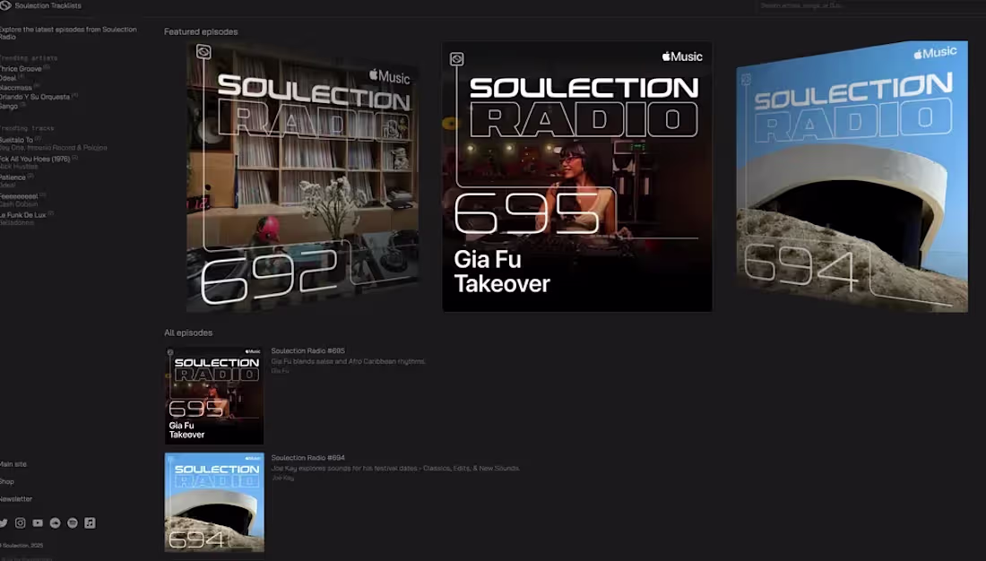 Cover image for Tracklist website for Soulection Official catalog of all son...