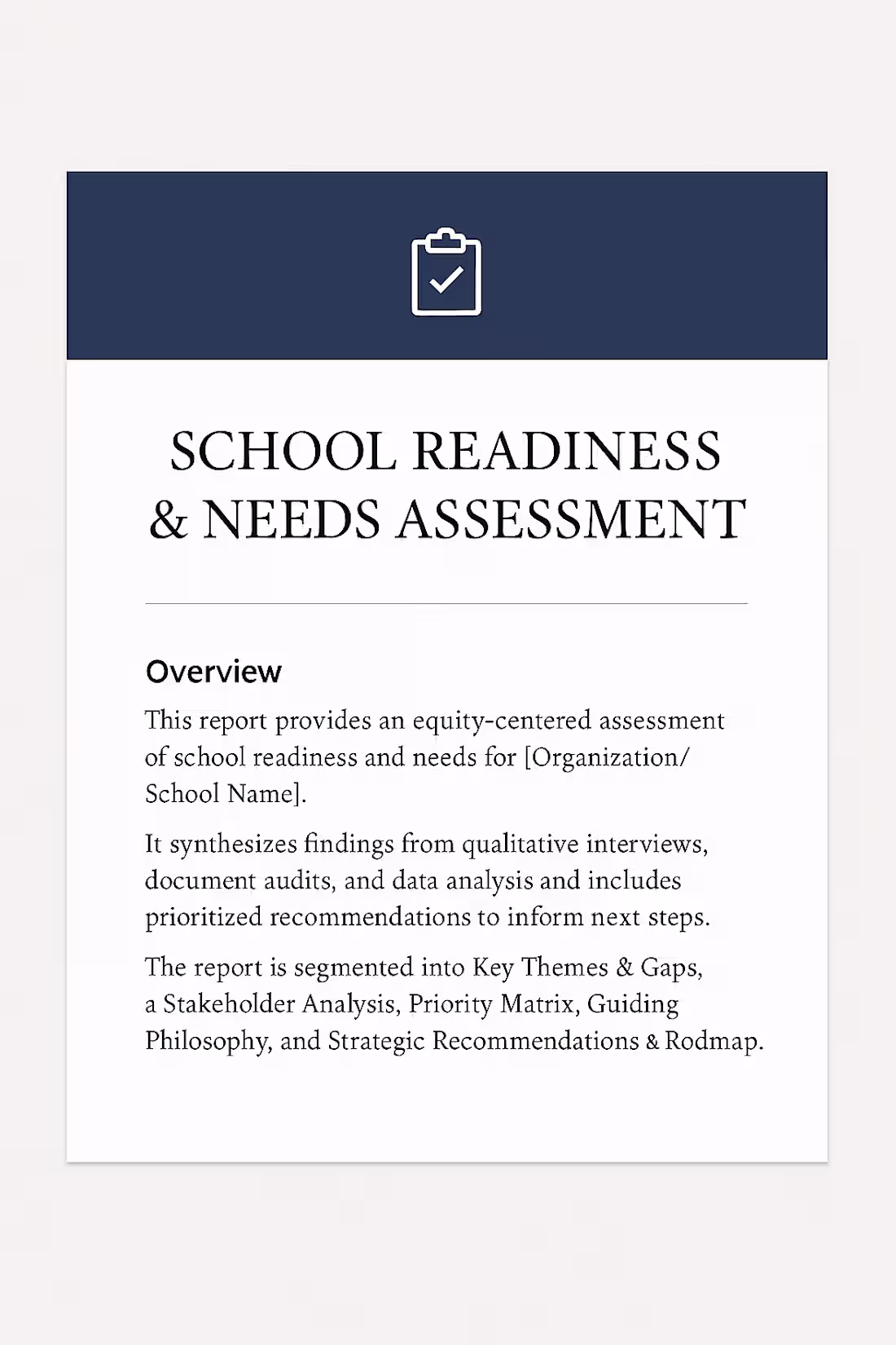 Cover image for School Readiness & Needs Assessment