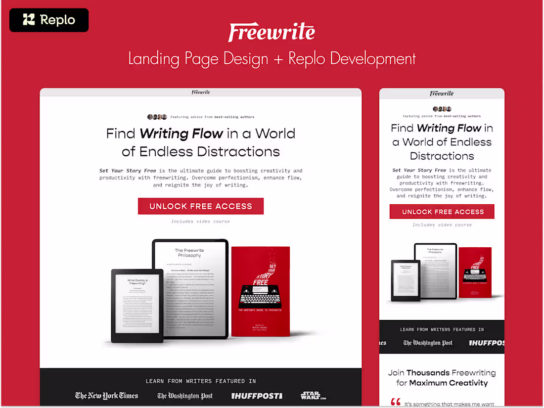 Cover image for Freewrite | Landing Page Design + Replo Development