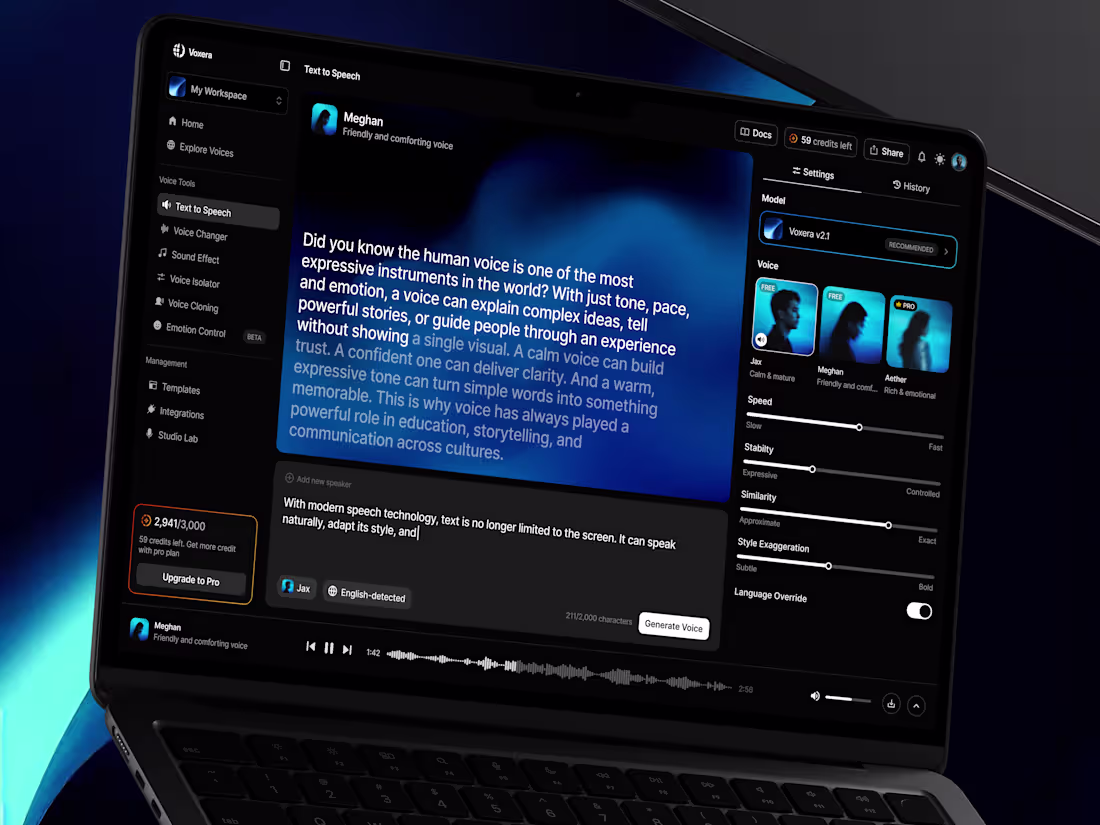 Cover image for Voxera is a text‑to‑speech workspace