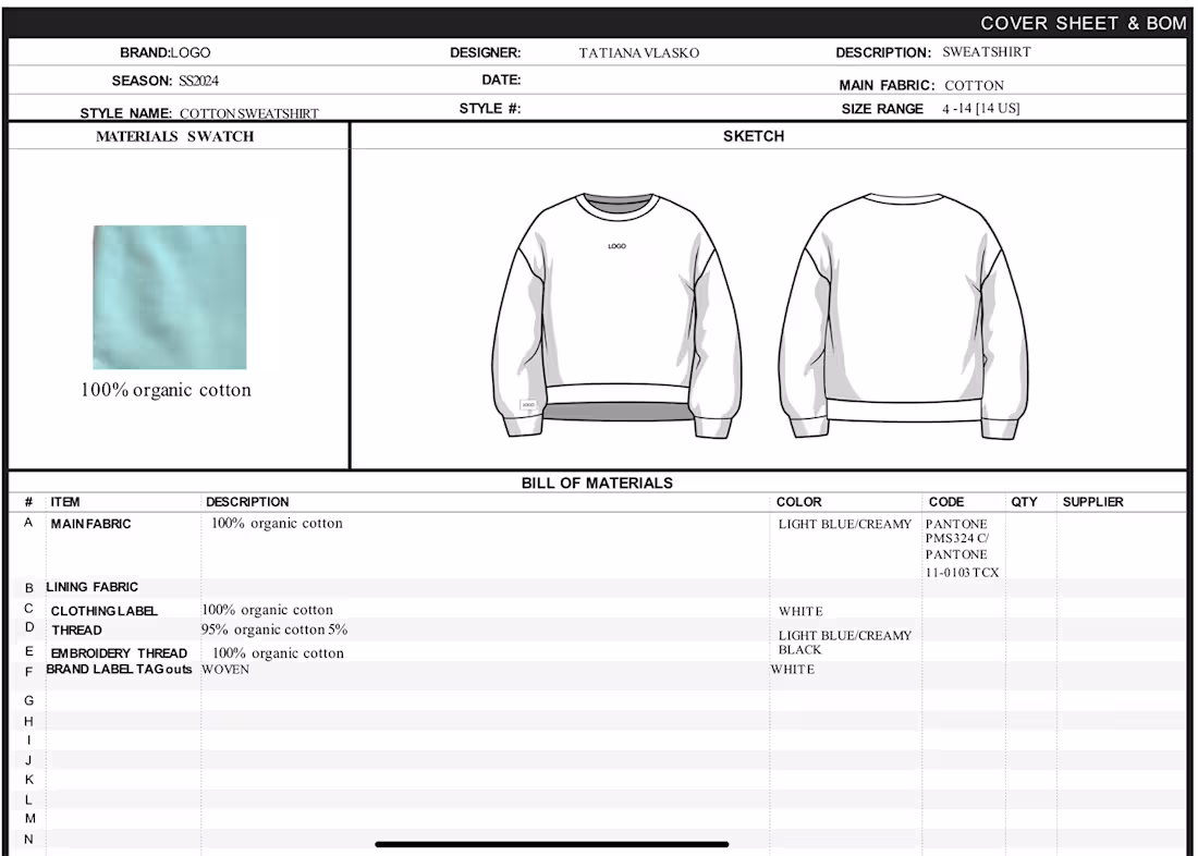 Cover image for Cotton Sweatshirt Design Tech Pack 
