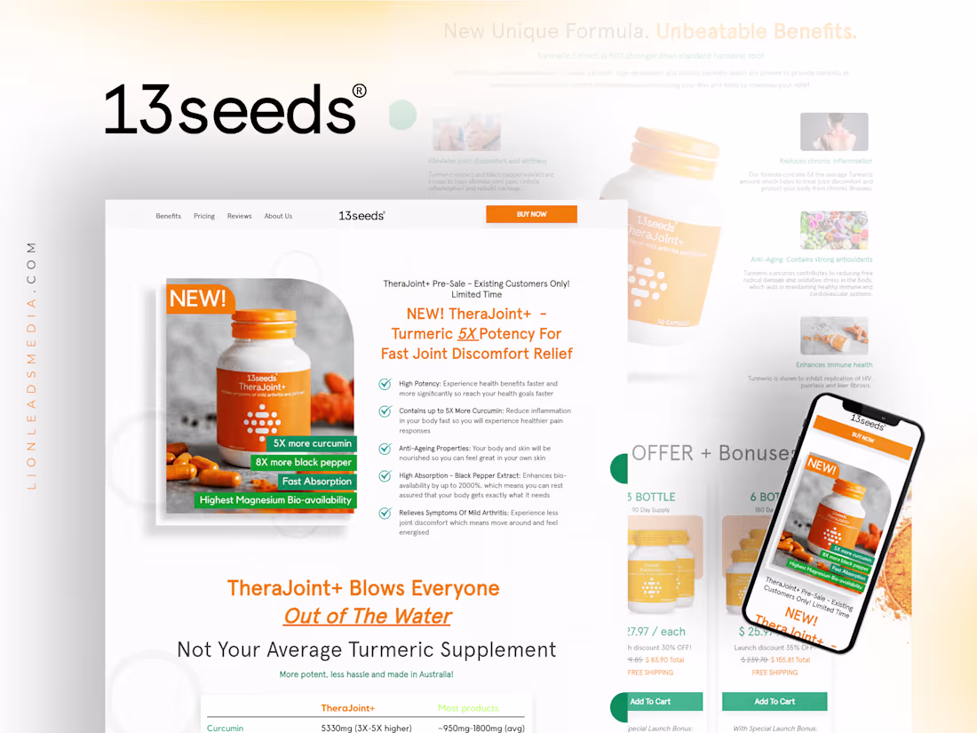 Cover image for High-Converting Turmeric Supplement Launch Page for 13seeds