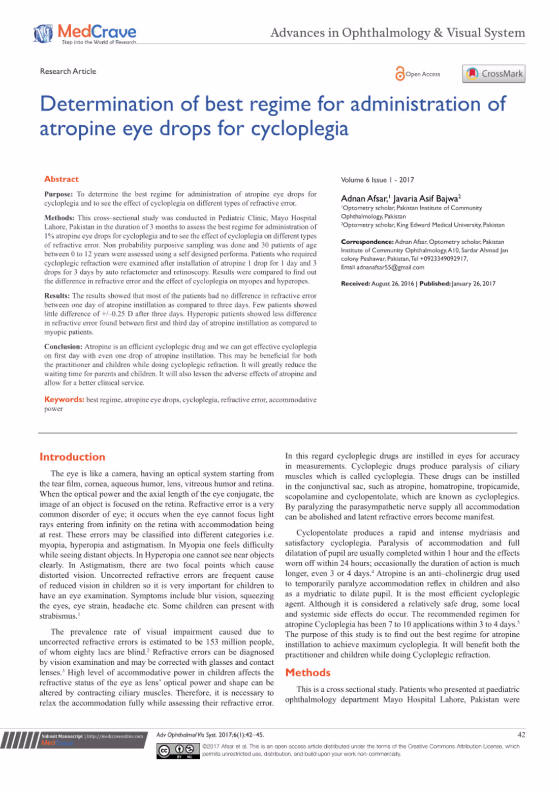 Cover image for Determination of best Regime for Administration of Atropine Eye…