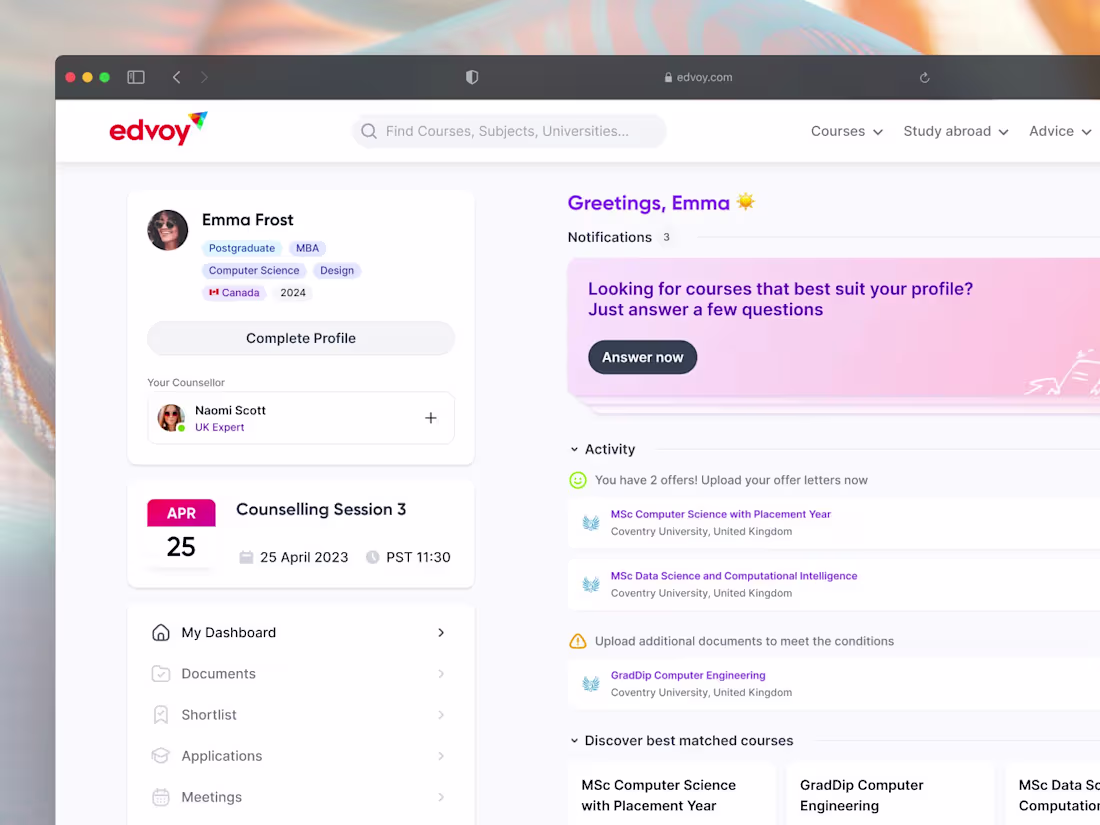 Cover image for Edvoy: refreshed Student’s Homepage