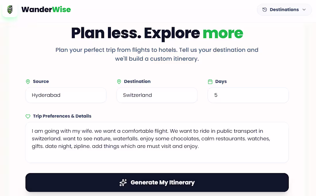 Cover image for WanderWise is an intelligent trip-planning