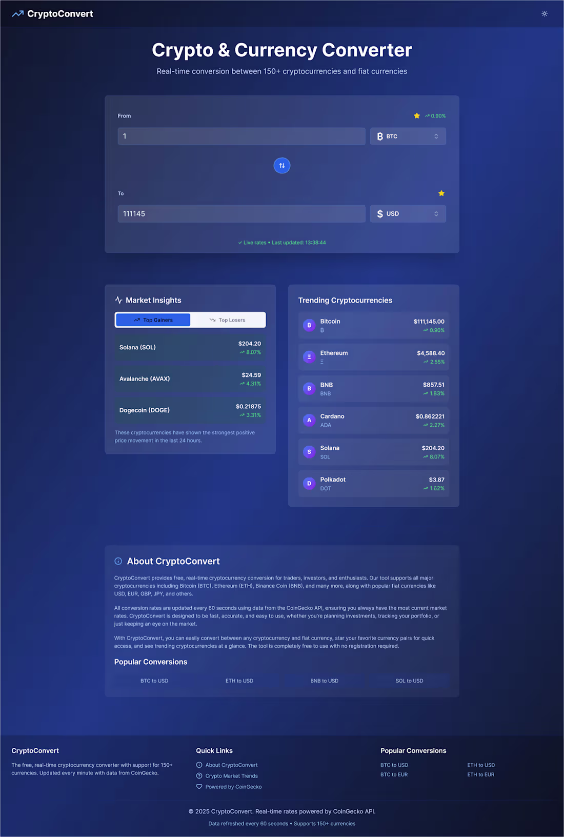 Cover image for Cryptocurrency and Fiat currency converter tool website
