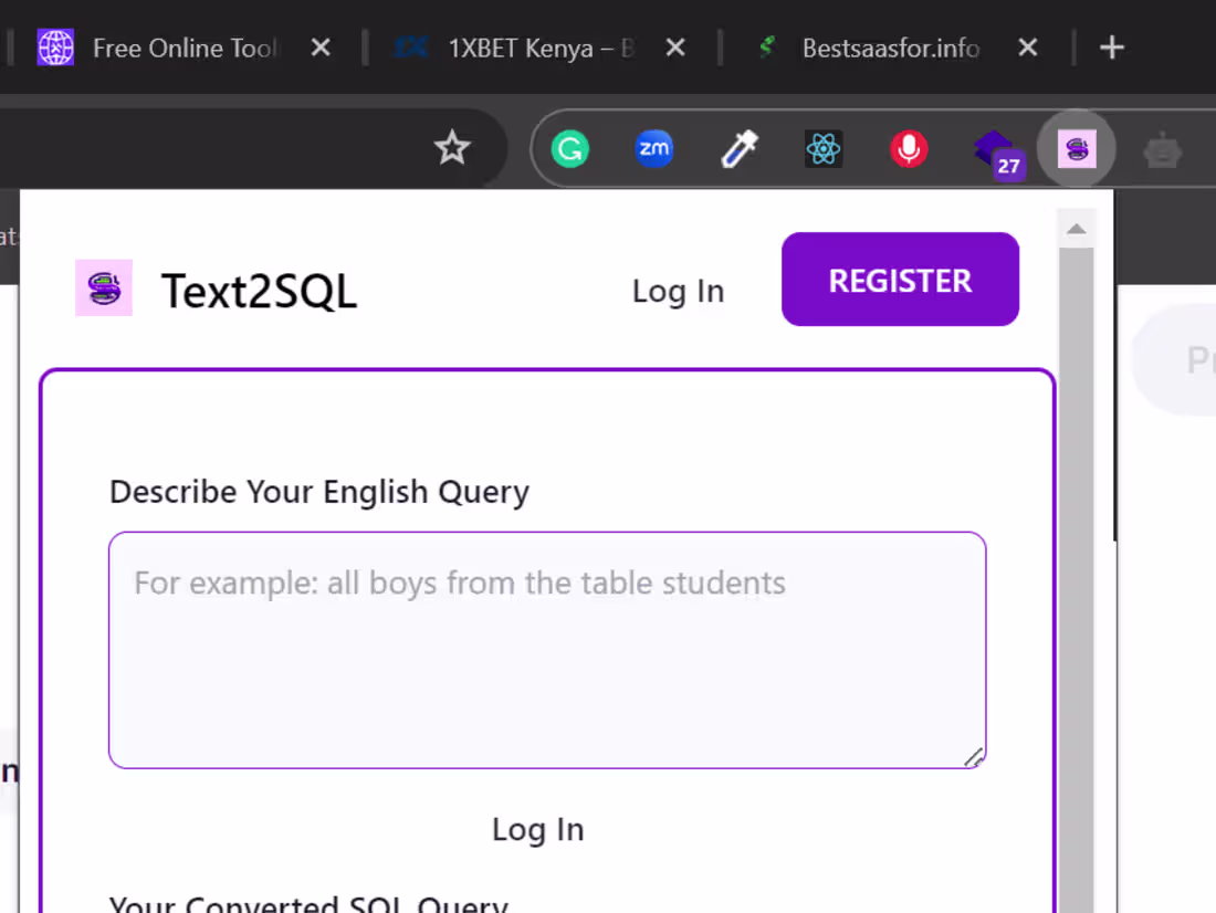 Cover image for TEXT2SQL CONVERSION CHROME EXTENSION